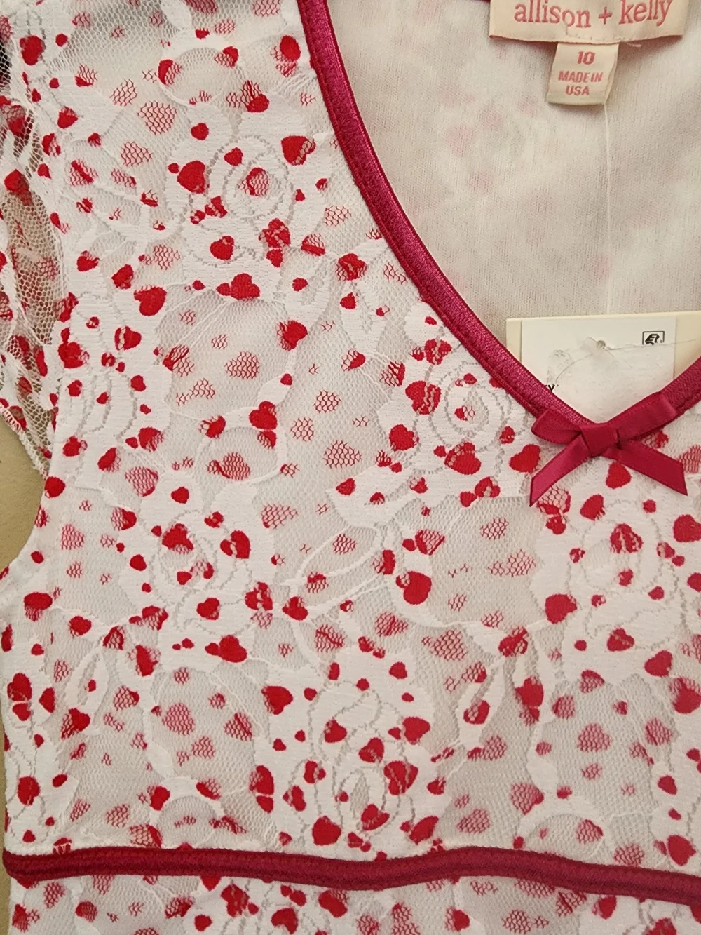 Girls' Pink Heart-Print V-Neck Dress